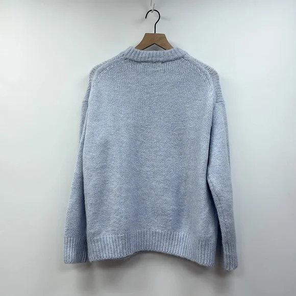 Zara Chunky Knit Crewneck Pullover Oversized Sweater Minimalist Pale Blue Medium - Picture 5 of 8